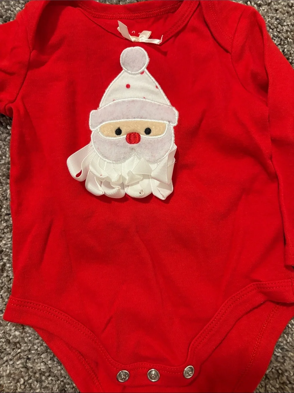 Red Santa Bodysuit & NWT Green Tree Print Romper - 6 months